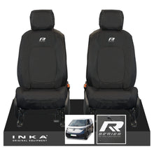 Load image into Gallery viewer, VW ID Buzz Cargo Front 1+1 INKA Tailored Waterproof Seat Covers Black with Embroidery MY22 onwards - R-Series Embroidery