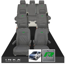 Load image into Gallery viewer, VW Caravelle T6.1,T6,T5.1 Inka 7 Seater Full Set Fully Tailored Waterproof Seat Covers Grey - R-Series Embroidery