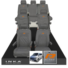 Load image into Gallery viewer, VW Caravelle T6.1,T6,T5.1 Inka 7 Seater Full Set Fully Tailored Waterproof Seat Covers Grey - R-Series Embroidery