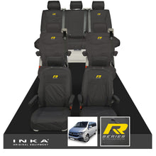 Load image into Gallery viewer, VW Caravelle T6.1,T6,T5.1 Inka 7 Seater Full Set Fully Tailored Waterproof Seat Covers Black - R-Series Embroidery