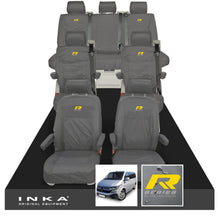 Load image into Gallery viewer, VW Caravelle T6.1,T6,T5.1 Inka 7 Seater Full Set Fully Tailored Waterproof Seat Covers Grey - R-Series Embroidery