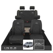 Load image into Gallery viewer, VW California Ocean/Coast/Beach/Surf Inka Fully Tailored Waterproof Seat Covers Black Front & Rear With ISOFIX Fits T6.1 ,T6,T5.1 all model years fits with and without airbags - RV ADVENTURE Embroidery