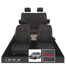 Load image into Gallery viewer, VW California Ocean/Coast/Beach/Surf Inka Fully Tailored Waterproof Seat Covers Black Front & Rear With ISOFIX Fits T6.1 ,T6,T5.1 all model years fits with and without airbags - RV ADVENTURE Embroidery