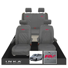 Load image into Gallery viewer, VW California Ocean/Coast/Beach/Surf Inka Fully Tailored Waterproof Seat Covers Grey Front & Rear With ISOFIX Fits T6.1 ,T6,T5.1 all model years fits with and without airbags - RV ADVENTURE Embroidery