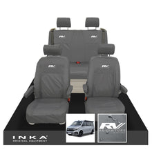 Load image into Gallery viewer, VW California Ocean/Coast/Beach/Surf Inka Fully Tailored Waterproof Seat Covers Grey Front & Rear With ISOFIX Fits T6.1 ,T6,T5.1 all model years fits with and without airbags - RV ADVENTURE Embroidery