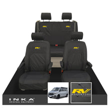 Load image into Gallery viewer, VW California Ocean/Coast/Beach/Surf Inka Fully Tailored Waterproof Seat Covers Black Front & Rear With ISOFIX Fits T6.1 ,T6,T5.1 all model years fits with and without airbags - RV ADVENTURE Embroidery
