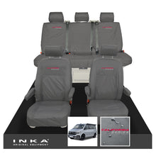 Load image into Gallery viewer, VW California Ocean/Coast/Beach/Surf Inka Fully Tailored Waterproof Seat Covers Grey Front & Rear With ISOFIX Fits T6.1 ,T6,T5.1 all model years fits with and without airbags - CALI-SERIES Embroidery