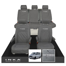 Load image into Gallery viewer, VW California Ocean/Coast/Beach/Surf Inka Fully Tailored Waterproof Seat Covers Grey Front & Rear With ISOFIX Fits T6.1 ,T6,T5.1 all model years fits with and without airbags - CALI-SERIES Embroidery