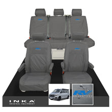 Load image into Gallery viewer, VW California Ocean/Coast/Beach/Surf Inka Fully Tailored Waterproof Seat Covers Grey Front & Rear With ISOFIX Fits T6.1 ,T6,T5.1 all model years fits with and without airbags - RV ADVENTURE Embroidery