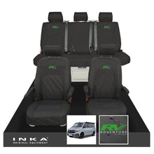 Load image into Gallery viewer, VW California Ocean/Coast/Beach/Surf Inka Fully Tailored Waterproof Seat Covers Black Front & Rear With ISOFIX Fits T6.1 ,T6,T5.1 all model years fits with and without airbags - RV ADVENTURE Embroidery
