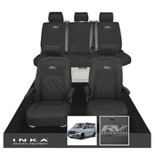 Load image into Gallery viewer, VW California Ocean/Coast/Beach/Surf Inka Fully Tailored Waterproof Seat Covers Black Front & Rear With ISOFIX Fits T6.1 ,T6,T5.1 all model years fits with and without airbags - RV ADVENTURE Embroidery