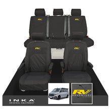Load image into Gallery viewer, VW California Ocean/Coast/Beach/Surf Inka Fully Tailored Waterproof Seat Covers Black Front & Rear With ISOFIX Fits T6.1 ,T6,T5.1 all model years fits with and without airbags - RV ADVENTURE Embroidery