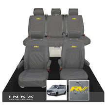 Load image into Gallery viewer, VW California Ocean/Coast/Beach/Surf Inka Fully Tailored Waterproof Seat Covers Grey Front & Rear With ISOFIX Fits T6.1 ,T6,T5.1 all model years fits with and without airbags - RV ADVENTURE Embroidery