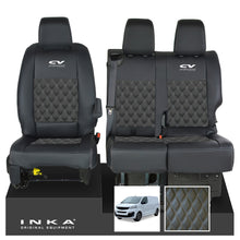 Load image into Gallery viewer, Fiat Scudo INKA Front 1+2 Bentley Diamond Quilt Leatherette Tailored Seat Covers Black MY22 To Present - CV Professional Embroidery