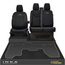 Load image into Gallery viewer, Ford Transit Custom INKA Front 1+2 Tailored Waterproof Seat Covers & Tailored Rubber Mat Black MY-12-23 (Choice of 7 Colours) - Custom Racing Embroidery