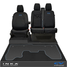 Load image into Gallery viewer, Ford Transit Custom INKA Front 1+2 Tailored Waterproof Seat Covers & Tailored Rubber Mat Black MY-12-23 (Choice of 7 Colours) - CV Professional Embroidery