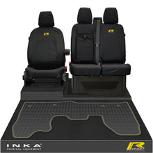 Load image into Gallery viewer, Ford Transit Custom INKA Front 1+2 Tailored Waterproof Seat Covers & Tailored Rubber Mat Black MY-12-23 (Choice of 7 Colours) - R-SPORT Embroidery