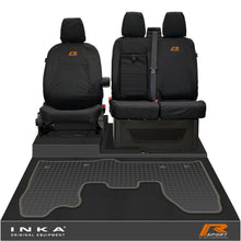 Load image into Gallery viewer, Ford Transit Custom INKA Front 1+2 Tailored Waterproof Seat Covers & Tailored Rubber Mat Black MY-12-23 (Choice of 7 Colours) - R-SPORT Embroidery