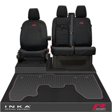 Load image into Gallery viewer, Ford Transit Custom INKA Front 1+2 Tailored Waterproof Seat Covers & Tailored Rubber Mat Black MY-12-23 (Choice of 7 Colours) - R-SPORT Embroidery