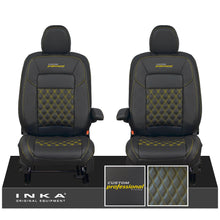 Load image into Gallery viewer, All New Ford Transit Custom Front 1+1 CUSTOM PROFESSIONAL INKA Bentley Leatherette Tailored Seat Covers Black MY-2024 (Choice of 7 Colours)