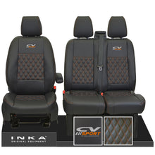 Load image into Gallery viewer, Ford Transit MK8/MK9 INKA Front Tailored Seat Covers Black Bentley Diamond Quilt MY 2014 Onwards (7 COLORS) - CV Sport Embroidery