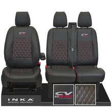 Load image into Gallery viewer, Ford Transit MK8/MK9 INKA Front Tailored Seat Covers Black Bentley Diamond Quilt MY 2014 Onwards (7 COLORS) - CV Sport Embroidery