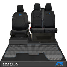 Load image into Gallery viewer, Ford Transit MK8/MK9 INKA Front 1+2 Tailored Waterproof Seat Covers & Tailored Rubber Mat Black MY-2014 Onwards (Choice of 7 Colours) - R-SPORT Embroidery