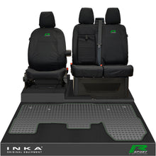 Load image into Gallery viewer, Ford Transit MK8/MK9 INKA Front 1+2 Tailored Waterproof Seat Covers & Tailored Rubber Mat Black MY-2014 Onwards (Choice of 7 Colours) - R-SPORT Embroidery