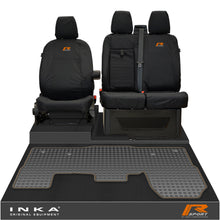 Load image into Gallery viewer, Ford Transit MK8/MK9 INKA Front 1+2 Tailored Waterproof Seat Covers & Tailored Rubber Mat Black MY-2014 Onwards (Choice of 7 Colours) - R-SPORT Embroidery