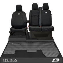 Load image into Gallery viewer, Ford Transit MK8/MK9 INKA Front 1+2 Tailored Waterproof Seat Covers & Tailored Rubber Mat Black MY-2014 Onwards (Choice of 7 Colours) - R-SPORT Embroidery