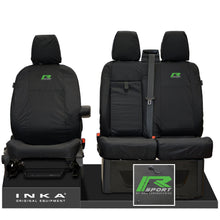 Load image into Gallery viewer, Ford Transit MK8/MK9 MY14 to Present INKA Front Set 1+2 Tailored Waterproof Seat Covers Black Fits All Derivatives Incl Jumbo - R-SPORT Embroidery