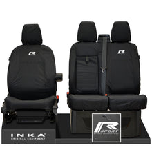 Load image into Gallery viewer, Ford Transit MK8/MK9 MY14 to Present INKA Front Set 1+2 Tailored Waterproof Seat Covers Black Fits All Derivatives Incl Jumbo - R-SPORT Embroidery