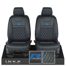 Load image into Gallery viewer, Ford Ranger Wildtrak INKA Front 1+1 Tailored Seat Covers Black Bentley Diamond Quilt MY-16-22 - R-SPORT Embroidery