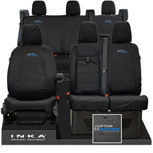 Load image into Gallery viewer, Ford Transit Custom INKA Front 1+2 & Rear Triple Tailored Waterproof Seat Covers Black MY-12-23 (Choice of 7 Colours) - Custom Racing Embroidery