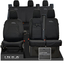 Load image into Gallery viewer, Ford Transit Custom INKA Front 1+2 & Rear Triple Tailored Waterproof Seat Covers Black MY-12-23 (Choice of 7 Colours) - Custom Racing Embroidery