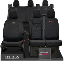 Load image into Gallery viewer, Ford Transit Custom INKA Front 1+2 & Rear Triple Tailored Waterproof Seat Covers Black MY-12-23 (Choice of 7 Colours) - Custom Sport Embroidery