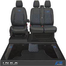 Load image into Gallery viewer, Ford Transit Custom Front 1+2 Bentley Diamond Quilt Tailored Seat Covers & Matching Tailored Floor Mat Black MY2012-23 - R-SPORT Embroidery