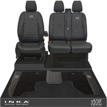 Load image into Gallery viewer, Ford Transit Custom Front 1+2 Bentley Diamond Quilt Tailored Seat Covers & Matching Tailored Floor Mat Black MY2012-23 - S-TECH Embroidery