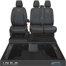 Load image into Gallery viewer, Ford Transit Custom Front 1+2 Bentley Diamond Quilt Tailored Seat Covers & Matching Tailored Floor Mat Black MY2012-23 - Custom Sport Embroidery