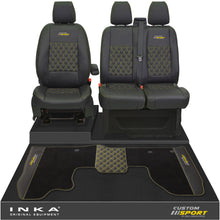 Load image into Gallery viewer, Ford Transit Custom Front 1+2 Bentley Diamond Quilt Tailored Seat Covers & Matching Tailored Floor Mat Black MY2012-23 - Custom Sport Embroidery