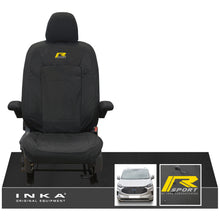 Load image into Gallery viewer, The All New Ford Transit Custom INKA Single Driver Tailored Waterproof Seat Cover Black MY-2024 Onwards - R-SPORT Embroidery