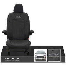 Load image into Gallery viewer, The All New Ford Transit Custom INKA Single Driver Tailored Waterproof Seat Cover Black MY-2024 Onwards - CV Professional Embroidery