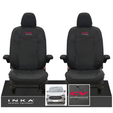Load image into Gallery viewer, The All New Ford Transit Custom INKA Front Pair Tailored Waterproof Seat Covers Set Black MY-2024 Onwards - CV Professional Embroidery