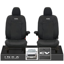 Load image into Gallery viewer, The All New Ford Transit Custom INKA Front Pair Tailored Waterproof Seat Covers Set Black MY-2024 Onwards - CV Professional Embroidery