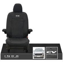 Load image into Gallery viewer, The All New Ford Transit Custom INKA Single Driver Tailored Waterproof Seat Cover Black MY-2024 Onwards - CV Professional Embroidery