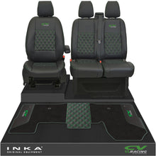 Load image into Gallery viewer, Ford Transit MK8/MK9 Front 1+2 Bentley Diamond Quilt Tailored Seat Covers & Matching Tailored Floor Mat Black MY2014 Onwards - CV Racing Embroidery
