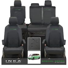 Load image into Gallery viewer, VW ID Buzz Life, Style, GTX Front & Rear Full Set INKA Tailored Waterproof Seat Covers Black with Embroidery MY22 onwards