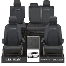 Load image into Gallery viewer, VW ID Buzz Life, Style, GTX Front & Rear Full Set INKA Tailored Waterproof Seat Covers Black with Embroidery MY22 onwards