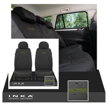Load image into Gallery viewer, Land Rover Defender INKA Front 1+1 & Rear 60/40 Split Set Tailored Waterproof Seat Covers Black MY-07-16 - Balmoral Embroidery