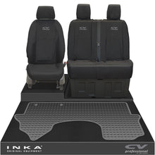 Load image into Gallery viewer, New Mercedes Benz Sprinter INKA Front 1+2 Tailored Waterproof Seat Covers & Tailored Rubber Mat Black MY18 To Present - CV Professional Embroidery